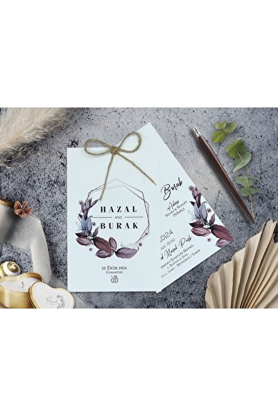 abcofis Düğün Davetiyesi Cem Davetiye Elegance 7027 Baskı Dahil