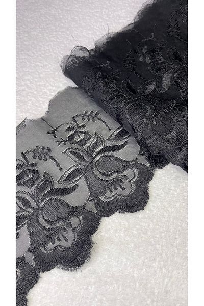 Ozpas Scallop Black Floral Tulle Edge - 12cm Width, 2 Mt
