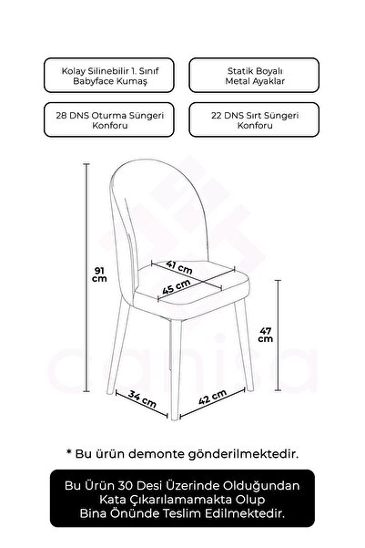 Canisa Aste Serisi 1 Adet Krem Mutfak Sandalyesi Metal Kahve Iskeletli 1. Sınıf Babyface Kumaş