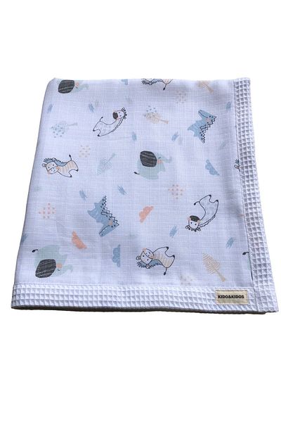 Kido Kidos Baby 80x75 Double Sided Waffle Pique-Muslin Blanket, 100% Cotton OEKO-TEX Certified