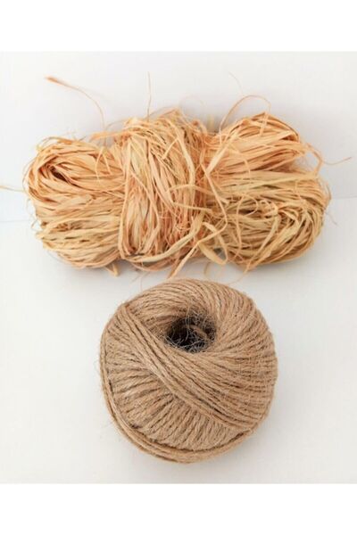 serap çiçekçilik Rafya Ve 100 Gr Jüt Ip 2 Li Set Doğal Rafya Jüt Kırnap Makro...