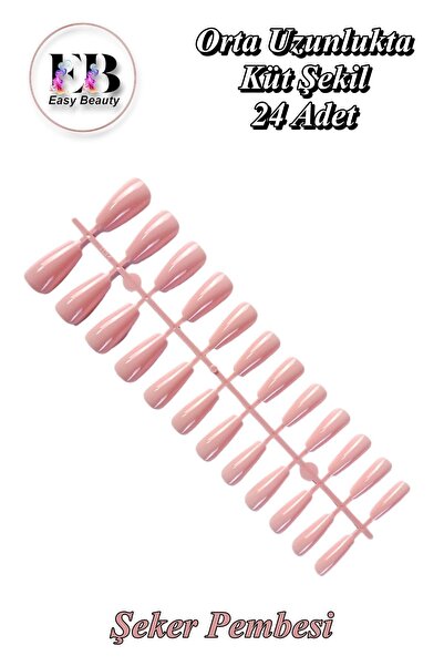 Easy Beauty 24 Adet Renkli Orta Uzun Küt Takma Tırnak 1134