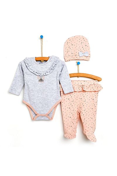 Bebbek Newborn Baby Girl Bodysuit-Bootties Bottom-Hat Set of 3