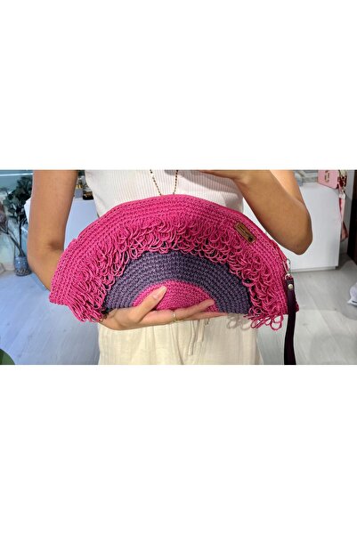 Rüya Dizayn Clutch çanta hasır yazlık mor portföy çanta