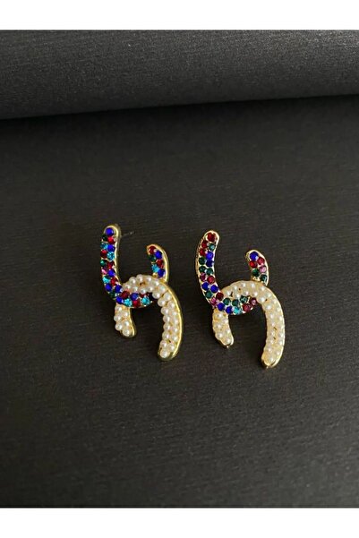 PSGT K53 Incili Ve Beyaz Taşlı Tasarım Renkli Küpe | Kadınlar Yeni Trend