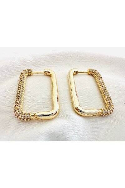 PSGT K72 Halka Gömme Taşlı Huggie Küpe Dikdörtgen