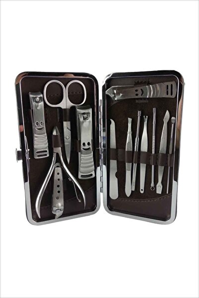 Universal Yeni Model Paslanmaz Çelik Manikür Seti 14 Parça Çantalı