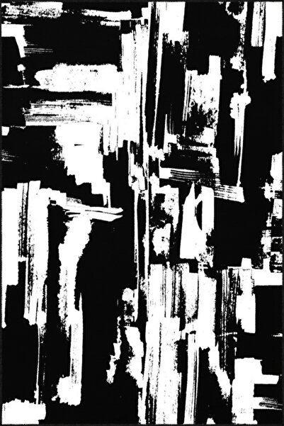 Rugs Modern Halı Black and White Illustrated Themed Woven Base Carpet and Was...