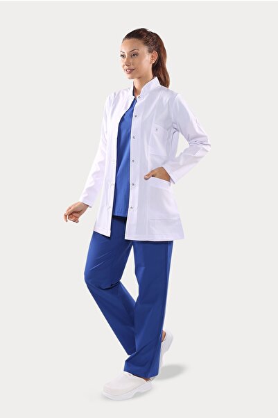 Aydın Online أكمام طويلة بيضاء قصيرة الطول، ياقة القاضي، مريلة الطبيب والممرض...