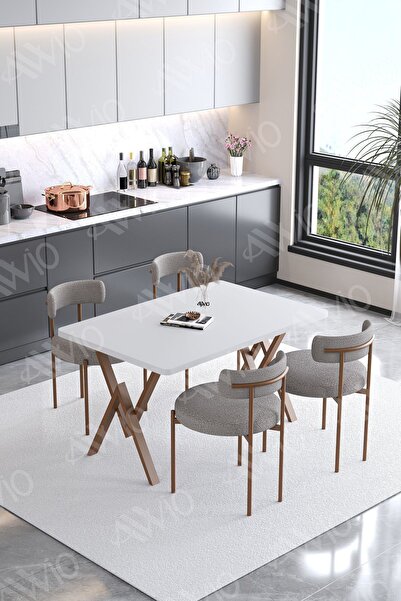 AVVİO Calina Teddy Sandalye 80x120 Yemek Masası Mutfak Masası 4 Kişilik Masa ...