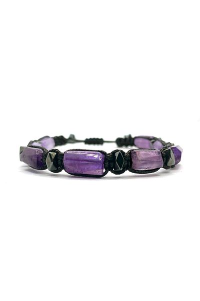 OSMANLI DEĞERLİ TAŞ Original Genuine Amethyst - Hematite Natural Stone Ladder Closure String Bracelet