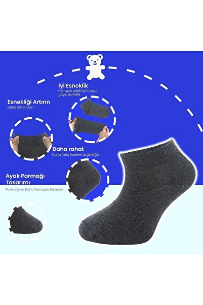 Black Arden Socks 6 Çift Gri Çocuk Patik Çorap