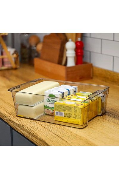 EbruliHomeArt 1 Piece Gray Transparent Acrylic Refrigerator - Beverage and Food Organizer