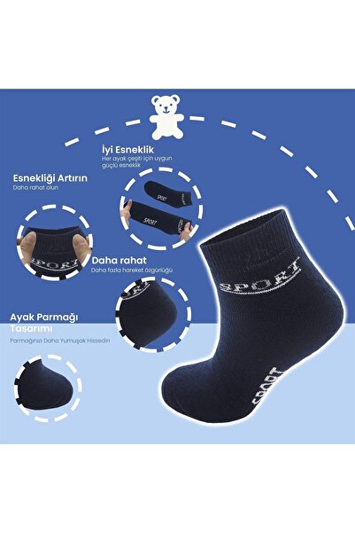 Black Arden Socks 2 Çift Sport Desenli 14-15 Yaş Erkek Havlu Patik Çorap