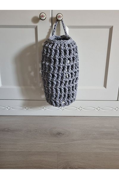 ÖRGÜM Bag Holder Melange Gray Color Hand Knitted Combed Cotton Bag Organizer 35x16 Cm