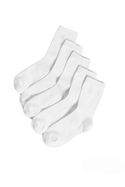 Black Arden Socks Çocuk Beyaz Soket Çorap 5 Çift Pamuklu Rahat Günlük Black A...