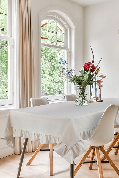 cotton maison Τραπεζομάντιλο Natural Ruffle Vintage 160x220 εκ