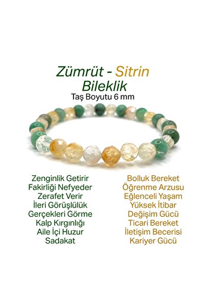 OSMANLI DEĞERLİ TAŞ Zümrüt - Sitrin Doğal Taş Fasetli Kesim Bileklik 6mm