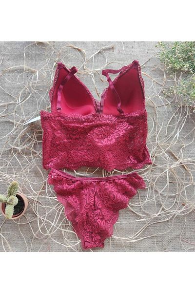 MimasBoutique35 Lace Bralet Claret Red Set