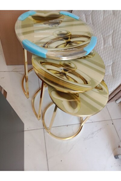 PalmirAtic Zigon sehpa takımı 3 lü set cam baskılı