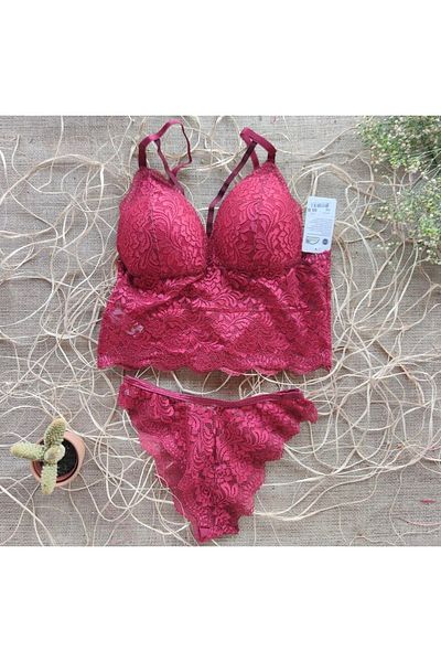 MimasBoutique35 Lace Bralet Claret Red Set