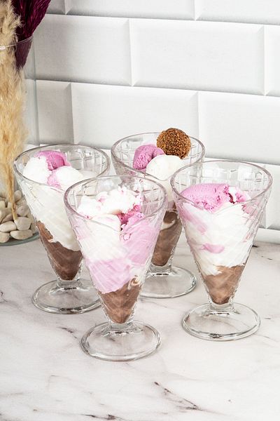 DNS HOME Alaska Cornetto Ice Cream Bowl - 4 Pieces 300 ml Glass Ice Cream Bowl Set