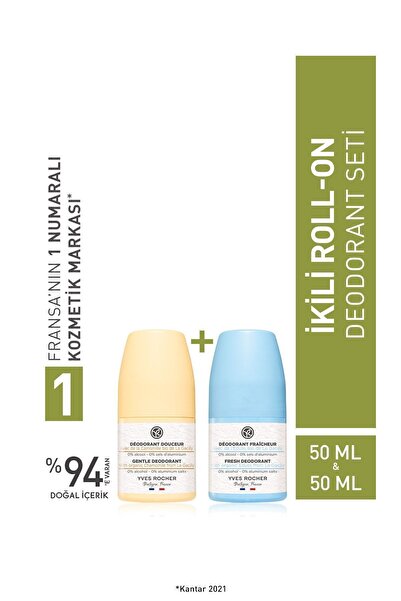 Yves Rocher Orjinal Boy Ferahlatıcı Roll-on, Hassas Cilt Roll-on Deodorant Seti