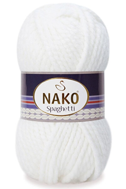 NAKO خيط حياكة يدوي 25% سباغيتي صوف قطعة 208 أبيض