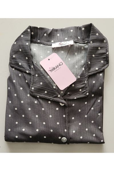 Mirano Pegasus Polka Dot Shirt Collar Women's Pajama Set - Smoke 1001