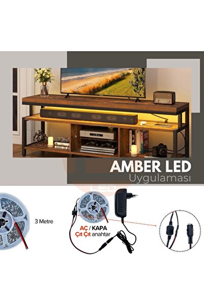 AmberLED Şerit Led 3 Metre Amber Tak Çalıştır Hazır Set Çıt Çıt Anahtar Ve Ad...