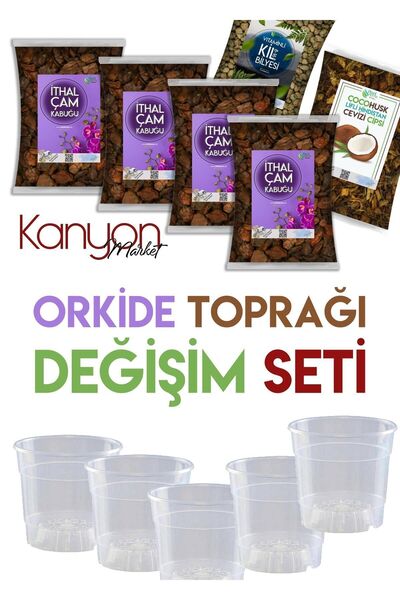 kolyosmarket Orkide Toprağı Seti - 5adet Saksı 4 Litre Ithal Çam - 1 Litre Co...