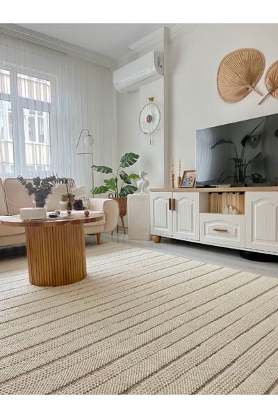 Apex Gala 2211 Ekru Antialerjik Dekoratif Modern Bukle Salon Halısı