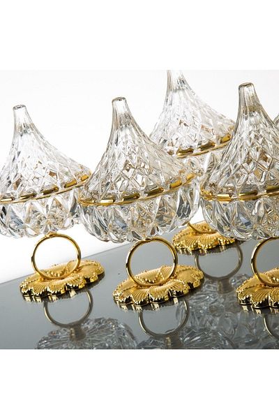 Aymin Kristal Dream Glass 2-Piece Metal Standing Ring - Cuban Turkish Delight Bowl