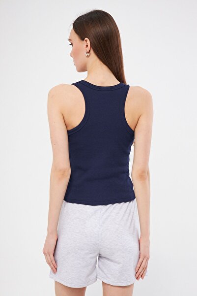 LES OUT Γυναικείο εσώρουχο Navy Blue με ραβδώσεις - Πλεκτό T-shirt με λαιμόκοψη