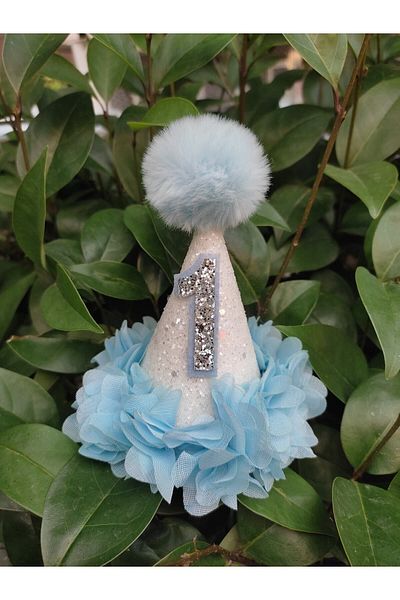 damlakids Κορώνα γενεθλίων 1 έτους με Pompom Bandana Funnel White / baby blue