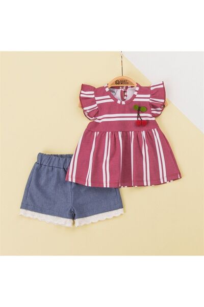Baby Wood Babywood 6-18 Ay Çizgili Kirazlı Şort Takım