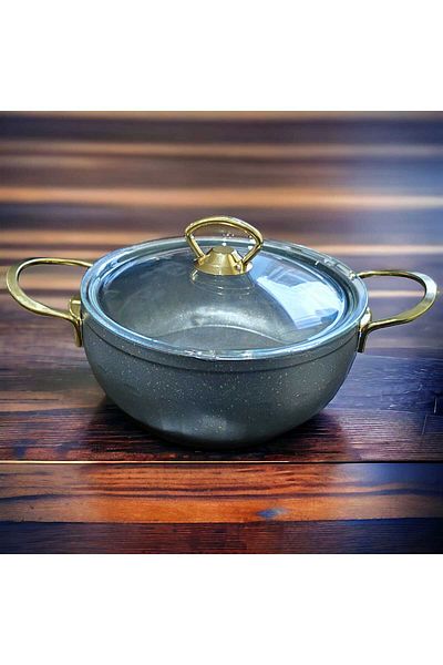 Evita 20 cm Gray Bio Granite Gold Deep Pot with Handle
