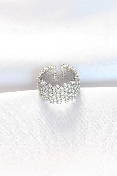 Moka Shopin Adjustable Color Zircon Stone Plated - Silver Thick Ring