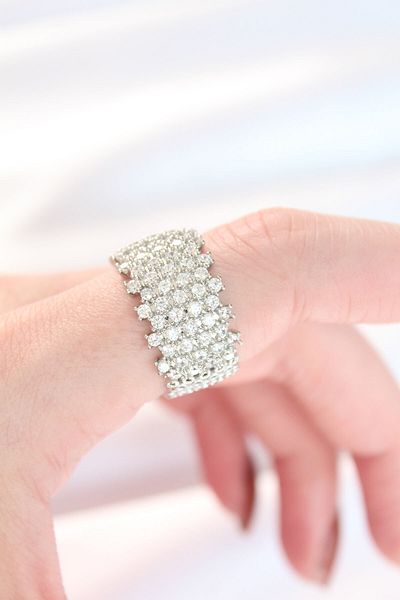 Moka Shopin Adjustable Color Zircon Stone Plated - Silver Thick Ring