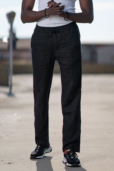 AKÇAYLAR 100% Linen Fabric Linen Wide Leg Thin Summer Baggy Pants with Elastic Waist and Thread