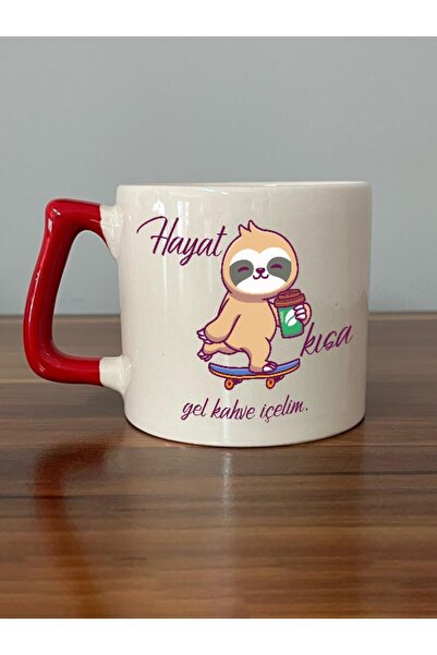 figiplus Hayat Kısa Gel Kahve İçelim Baskılı Kırmızı Kulplu D Kupa