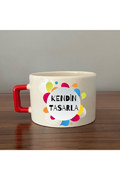 Kırtasiye Ofisi Kendin Tasarla Kırmızı Kulplu C Fincan