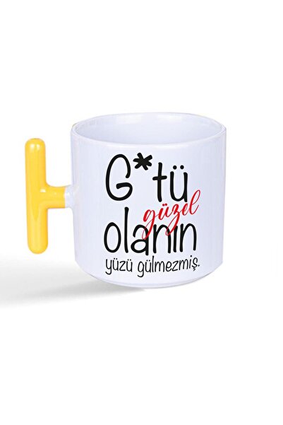 Kırtasiye Ofisi G*tü Güzel Olanın Yüzü Gülmezmiş Baskılı Sarı Kulplu T Kupa
