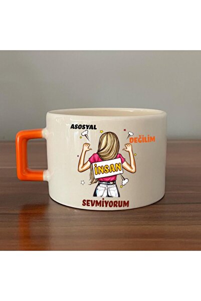 Kırtasiye Ofisi كوب C بمقبض برتقالي مطبوع عليه عبارة "I'm Not Asocial I Don't...