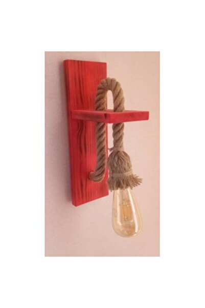 AHŞAP ATÖLYE Red Retro Sconce Wall Lamp - Vintage Wooden Rope