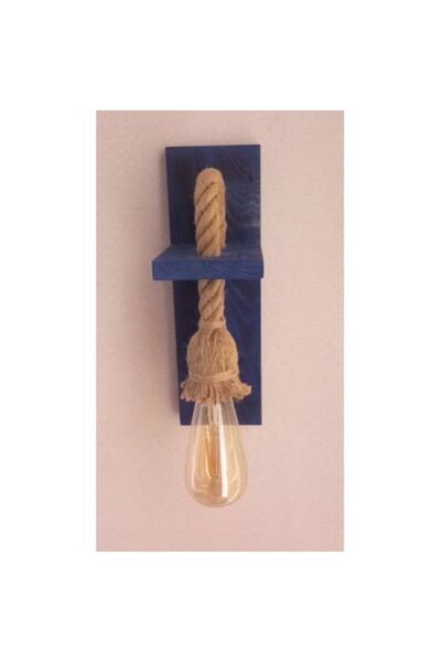 AHŞAP ATÖLYE Retro Mavi Ahşap Aplik Duvar Lambası Otantik Model