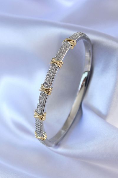 Moka Shopin VIP Series Silver Color Zircon Stone Gold Color Detail Xoxo Women's Bracelet
