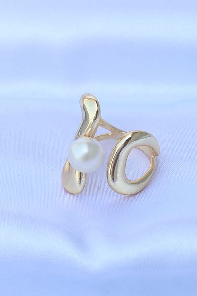 Moka Shopin Brass Gold Pearl Jewelled Adjustable Ring