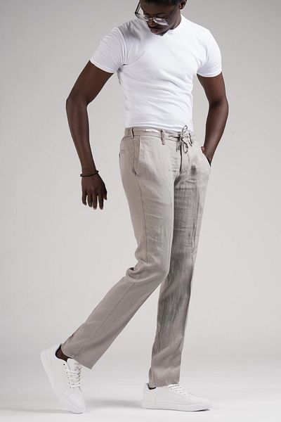 Ecer Raw Linen Jogger Pants - 100% Linen, Slimfit, Elastic Waist and Thread