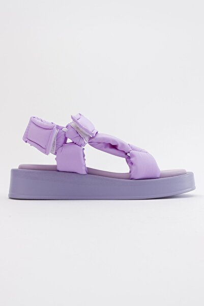 Gate29 Sandale de damă pufoase cu velcro cu talpă înaltă |   moira-liliac